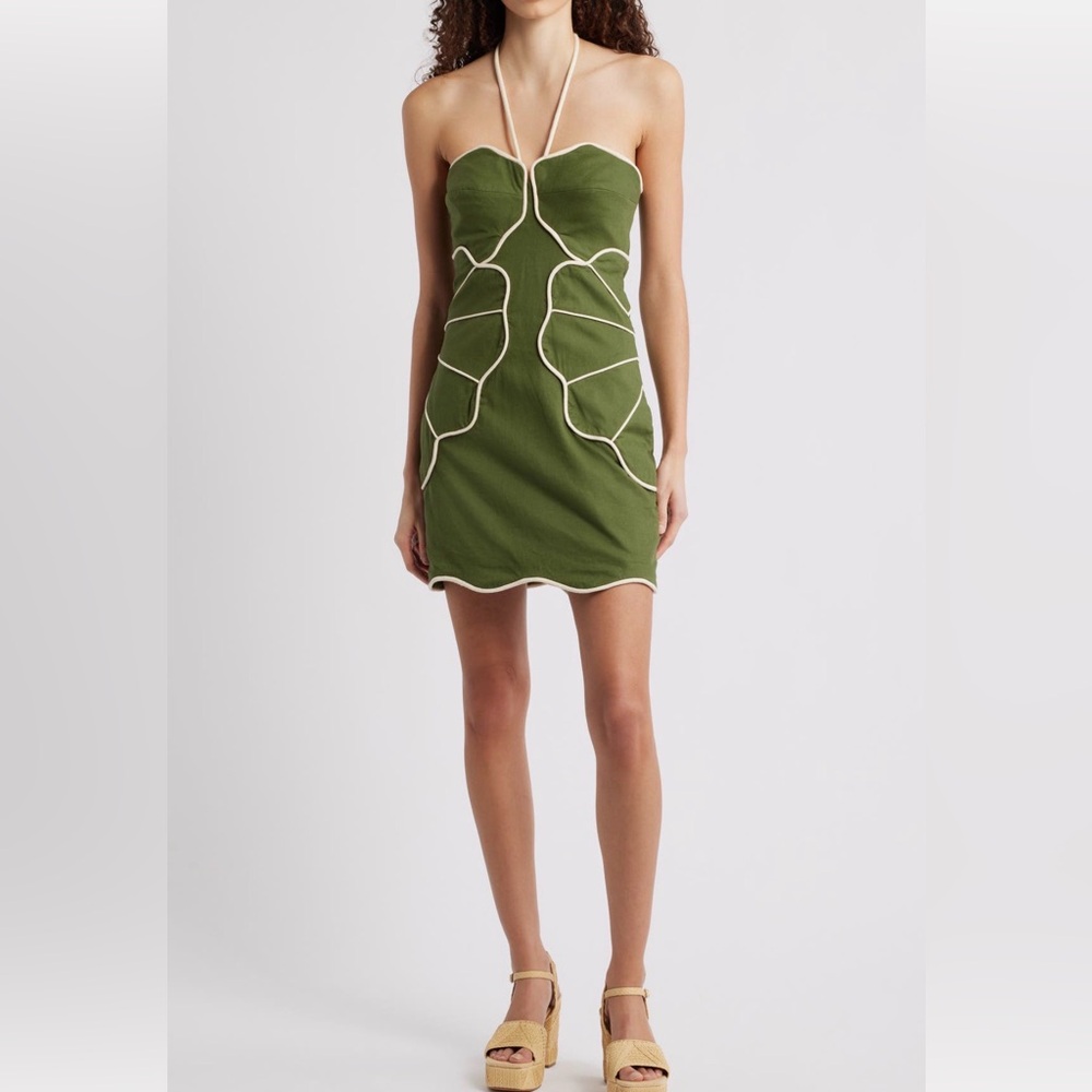 FARM Rio Green Halter Mini Dress
